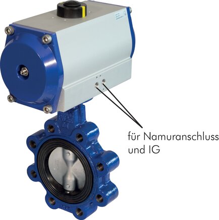 Exemplarische Darstellung: Anflanschklappe mit pneumatischem Drehantrieb