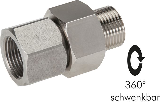 Exemplary representation: Hot water swivel joint, heavy-duty design, nickel-plated brass